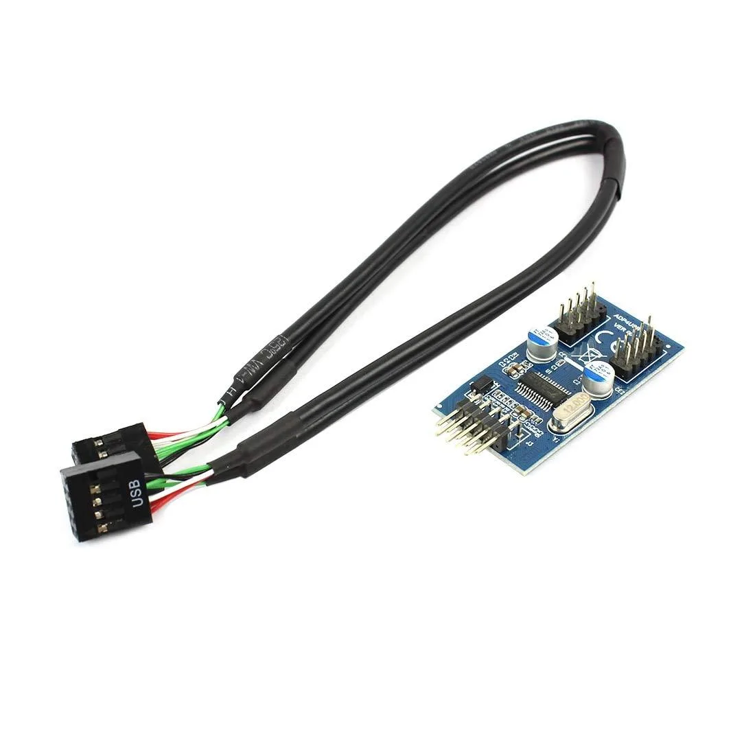 Black 30 cm cable with one 9-pin motherboard connector splitting to two 9-pin headers