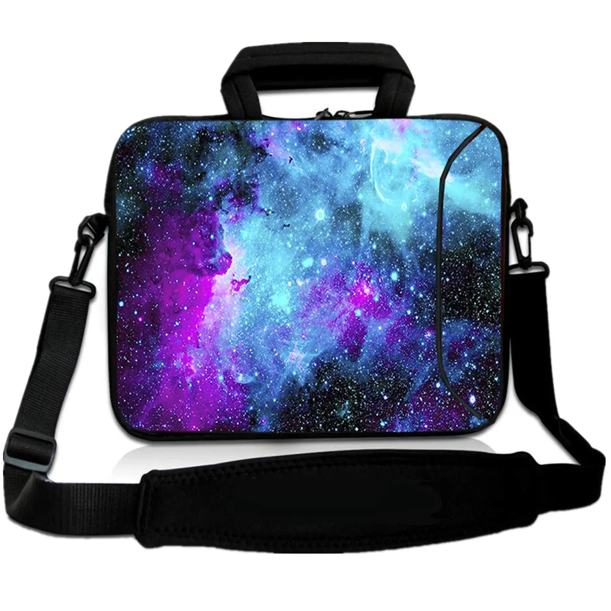 Pink Butterfly messenger bag in soft neoprene with adjustable strap and external pocket