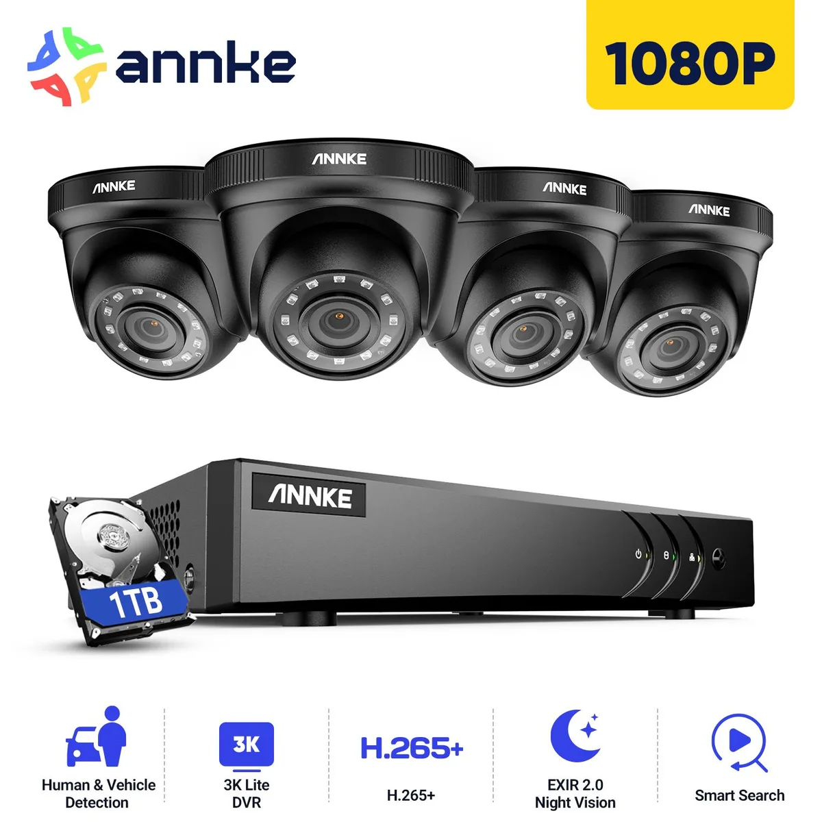 Annke Annke H.265+ 8CH Surveillance Security System 1TB HDD 4×2MP Turret Cameras 100ft Night Vision — product photo