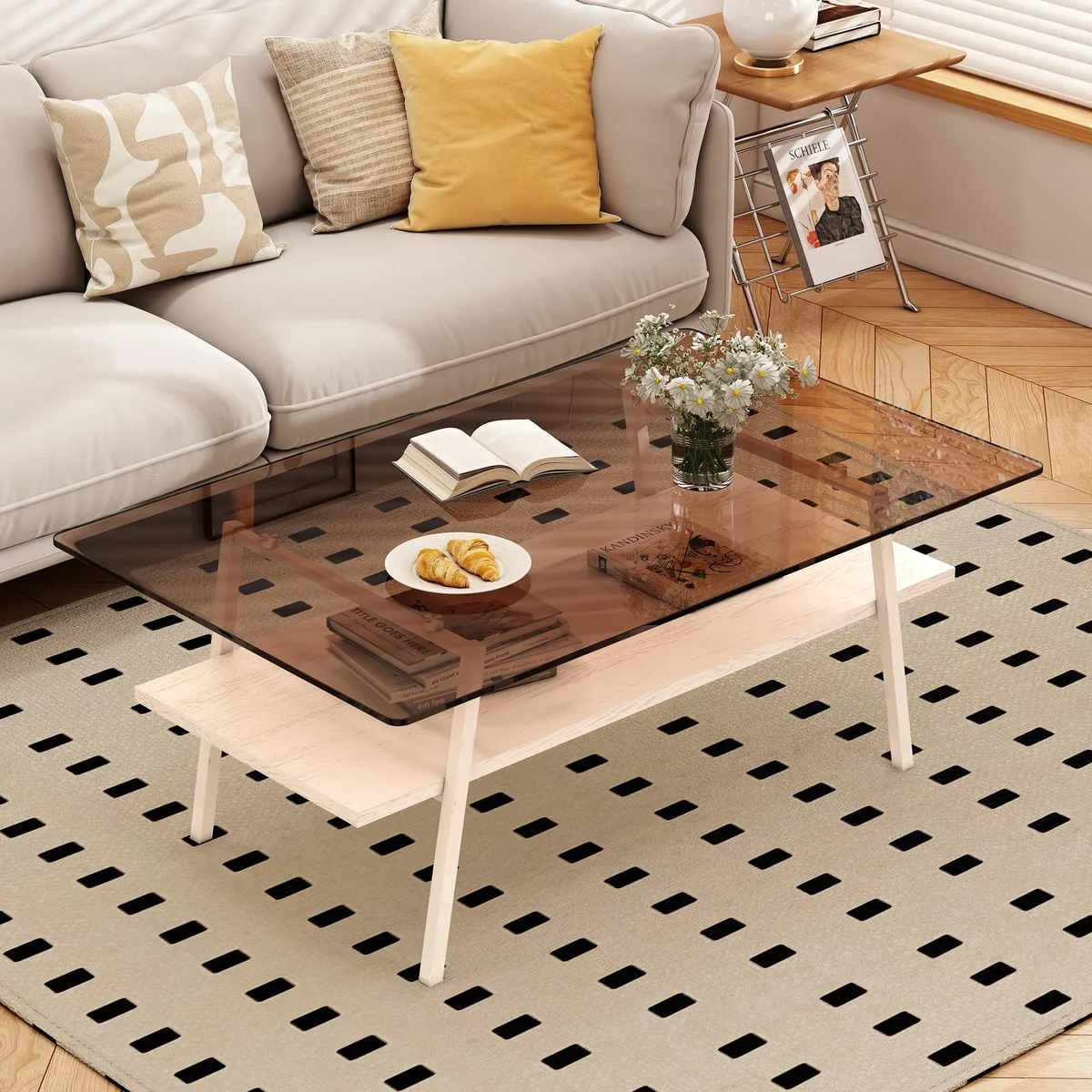 tuphen tuphen Rectangle Coffee Table Brown Glass 38.58"L x 22.84"W x 16.73"H — product photo