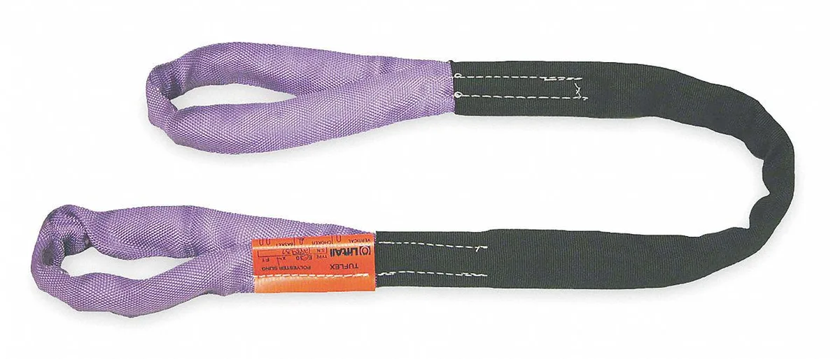 Purple polyester round sling with flat eye, six foot length