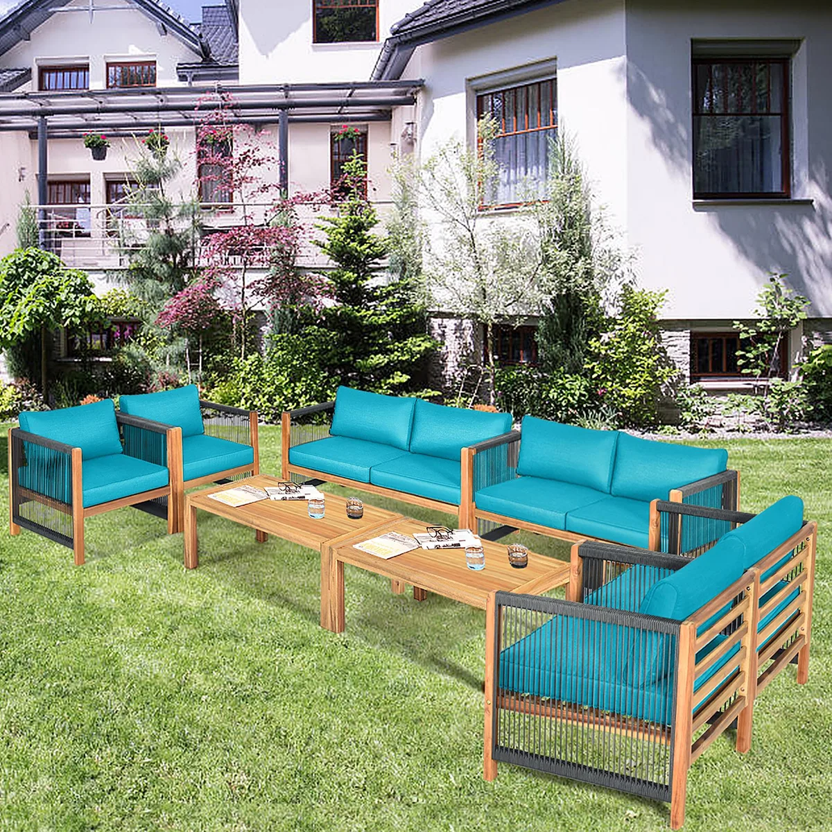 Costway Costway 8-Piece Wooden Patio Furniture Set Turquoise — product photo