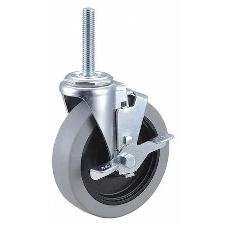 Silver swivel stem caster with side brake lever and polyurethane wheel