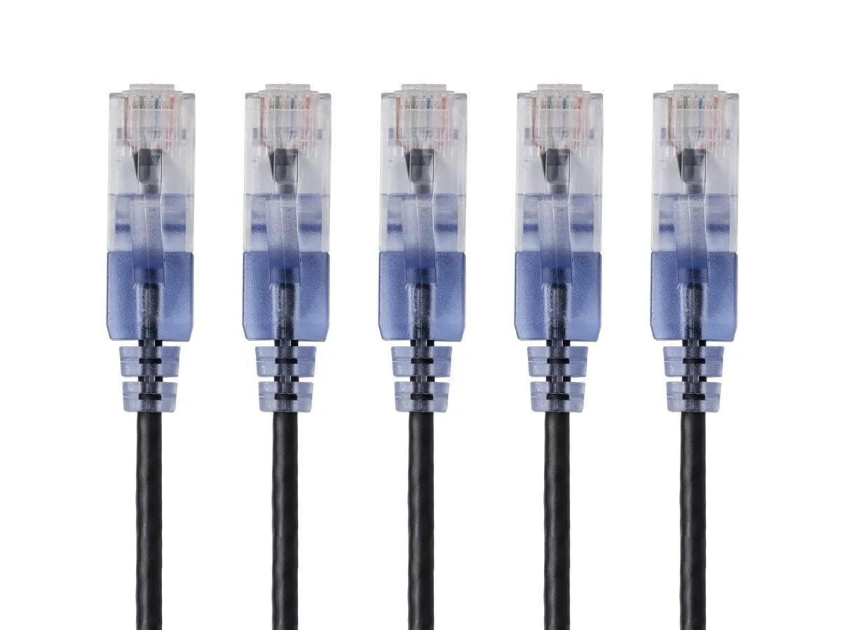 Monoprice Inc. Monoprice 129426 SlimRun Cat6A Ethernet Patch Cable 2ft Black 5-Pack — product photo