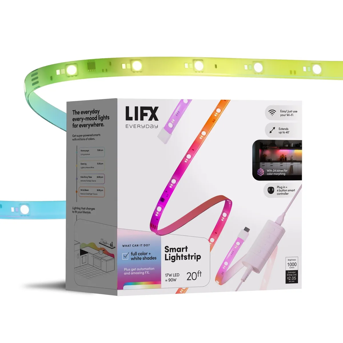 White flexible LED light strip on a reel, 20ft length with clear prismatic coating