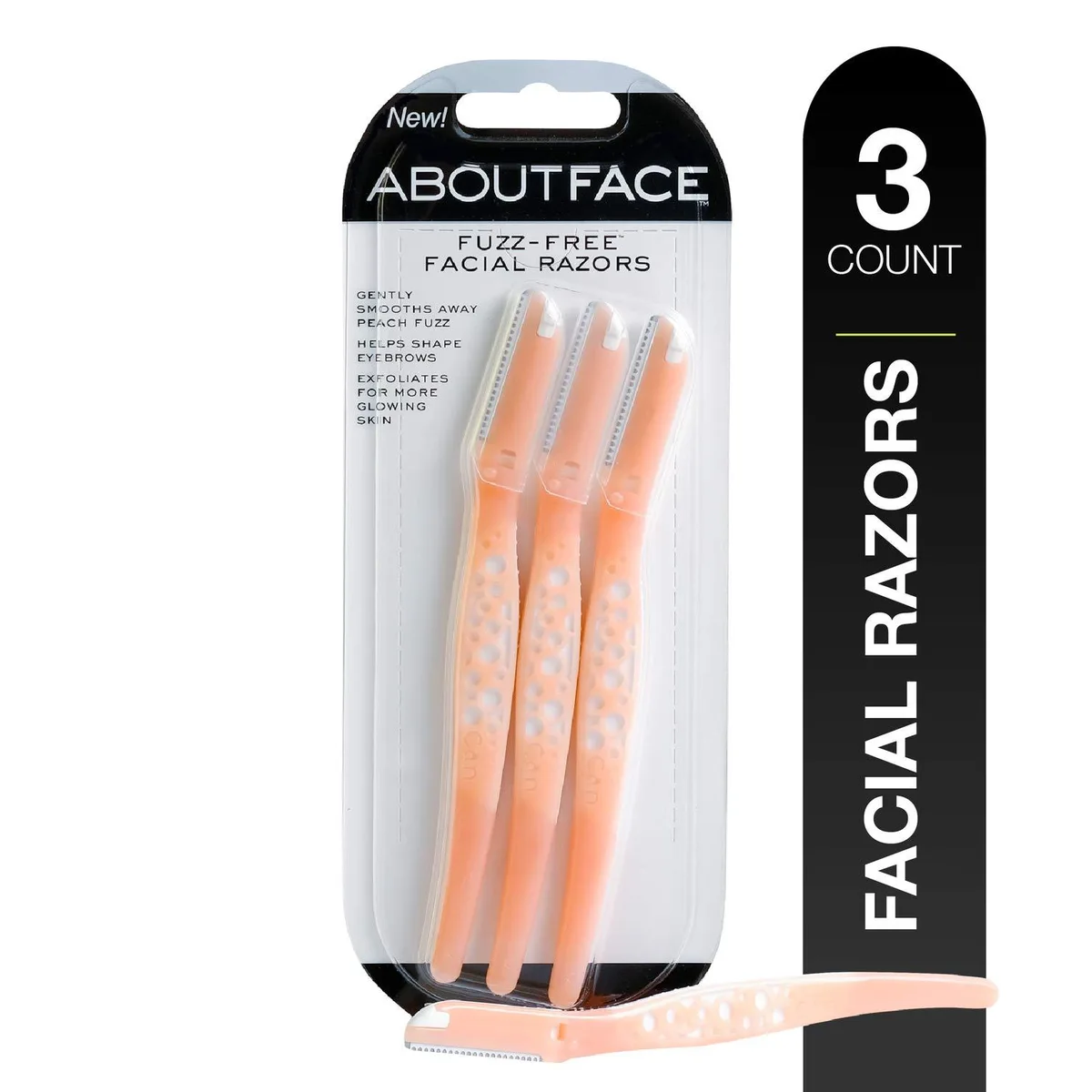  About Face Fuzz-Free Facial Razors 3 Pack Peach 1.13 oz — product photo