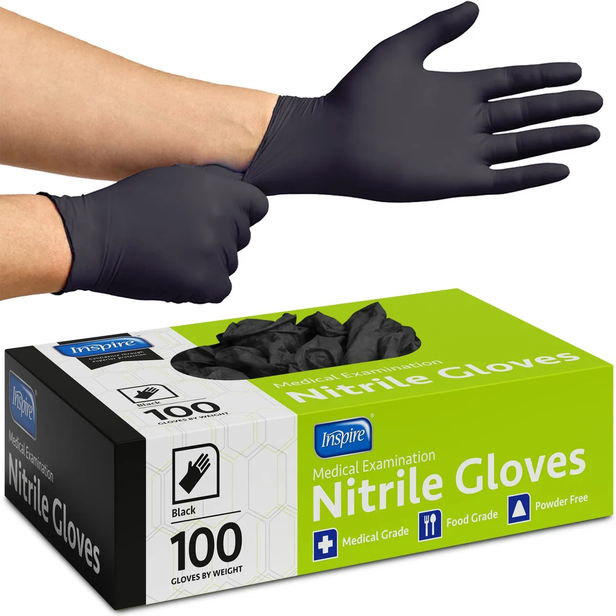 Inspire CA-BLK-NTR-PRT Nitrile Gloves Medium Box of 100 — product photo