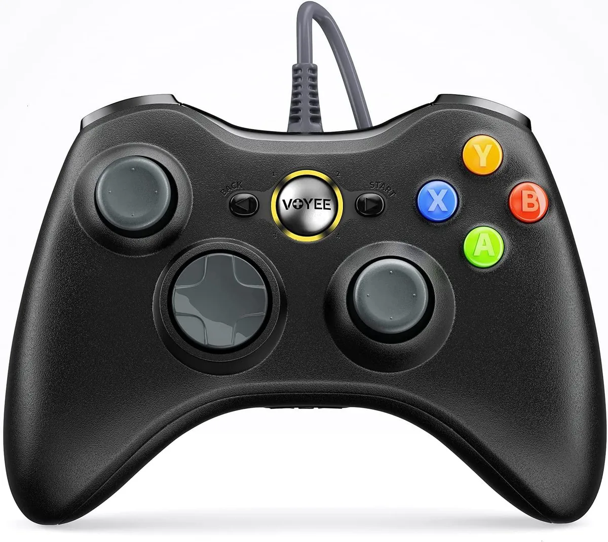 Wired Xbox 360 style gamepad, black matte finish, 7.2 ft cable