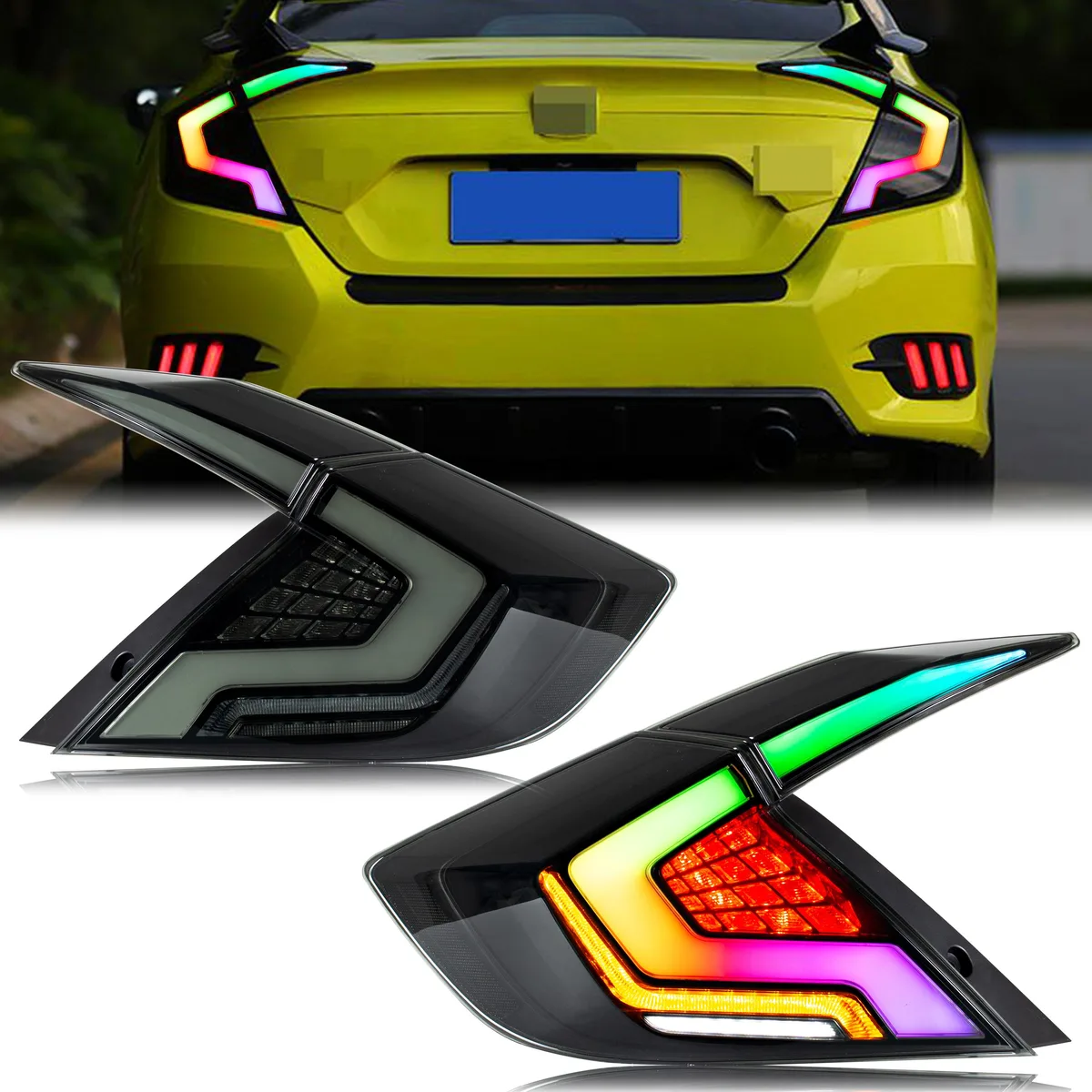 inginuity time inginuity time LED RGB Tail Lights Honda Civic 10th Gen 2016-2021 Sedan Set of 2 — product photo