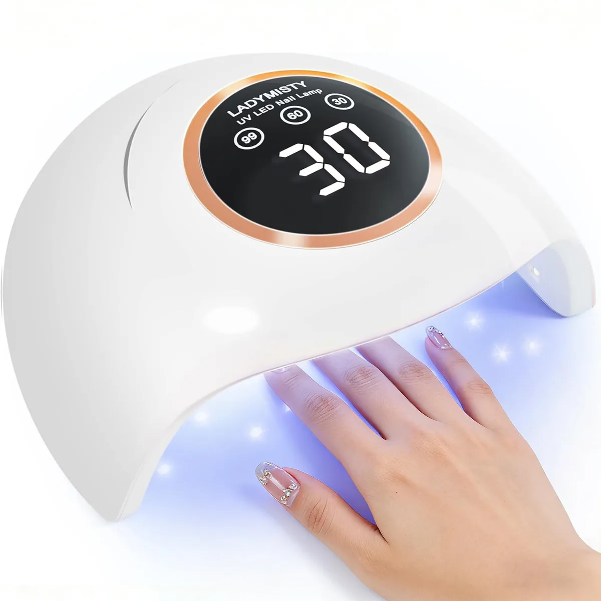 White rectangular UV LED nail lamp with 18 beads and LCD display