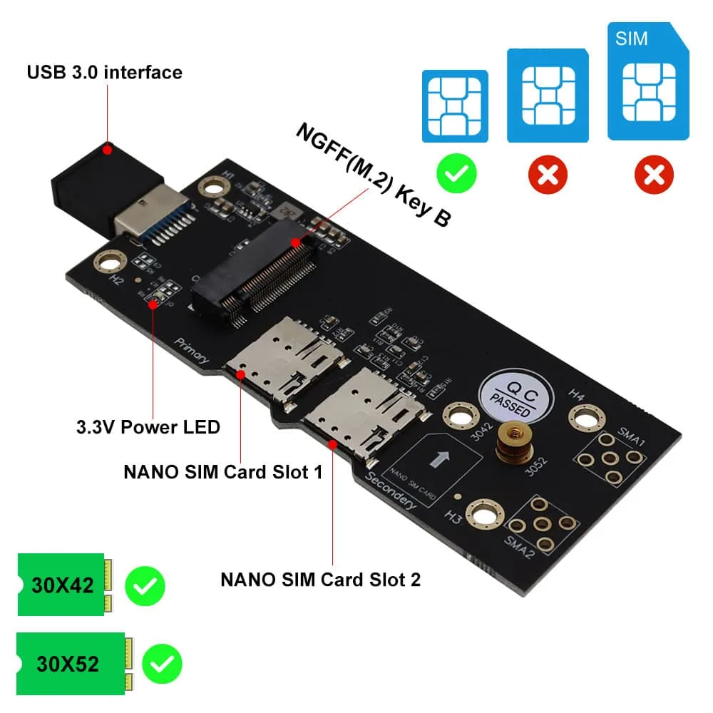 T.F.SKYWINDINTL T.F.SKYWINDINTL M.2 Key B to USB 3.0 Adapter Expansion Card with SIM 8pin Slot — product photo