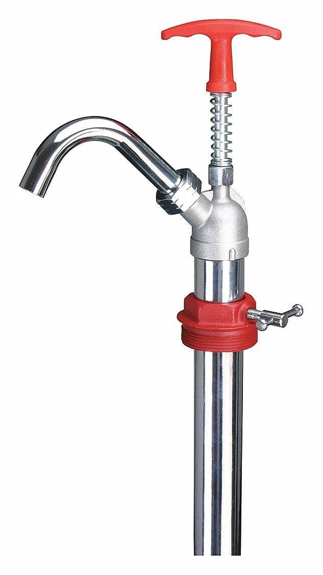 Silver lever hand pump with cast iron bung adapter and spout for drum use