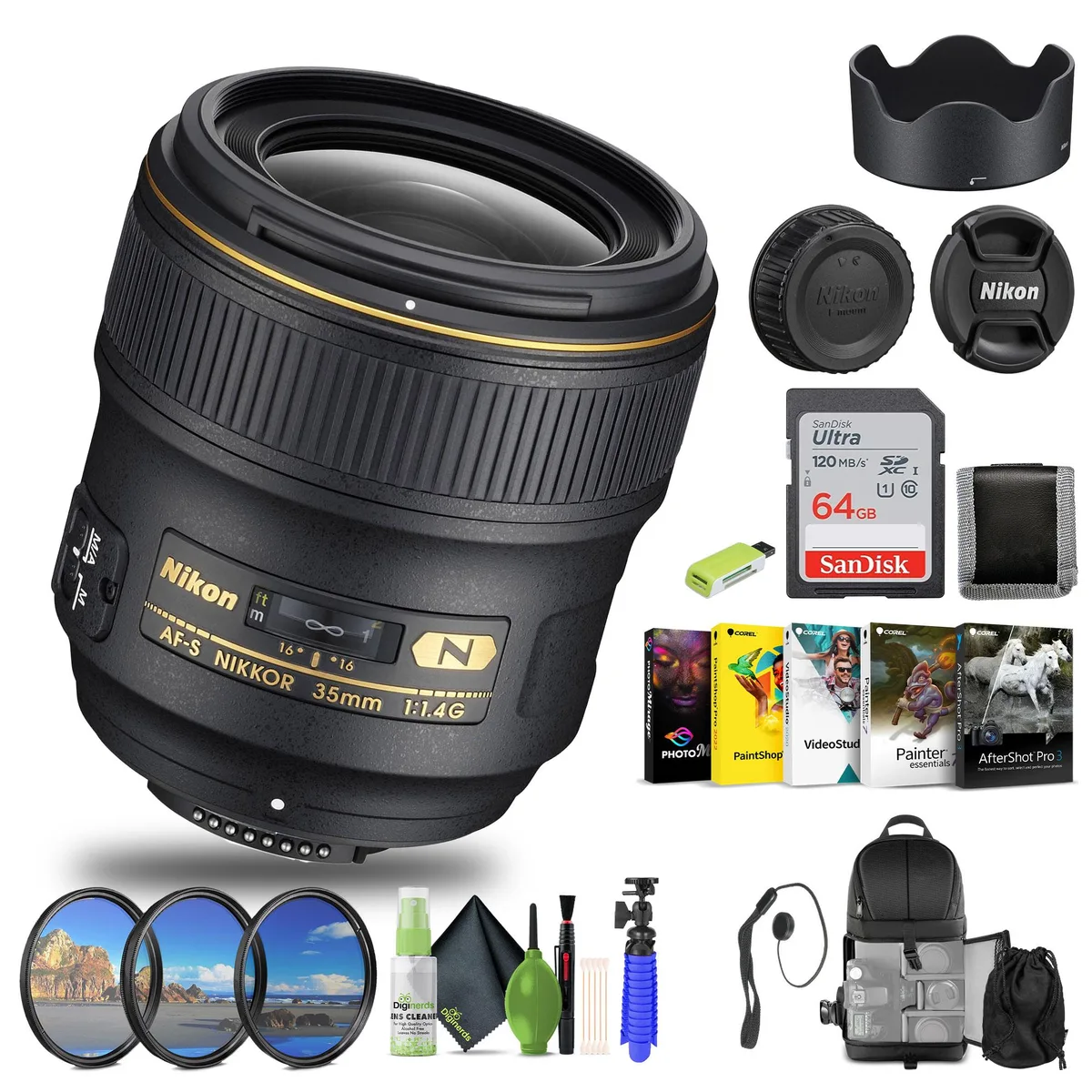 Nikon Inc Nikon Inc AF-S NIKKOR 35mm f/1.4G lens bundle 64GB 2198 — product photo