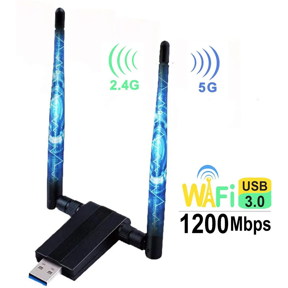 Hitoor Hitoor USB 3.0 Wi-Fi Adapter 1200Mbps Dual Band 5dBi Antenna Black — product photo