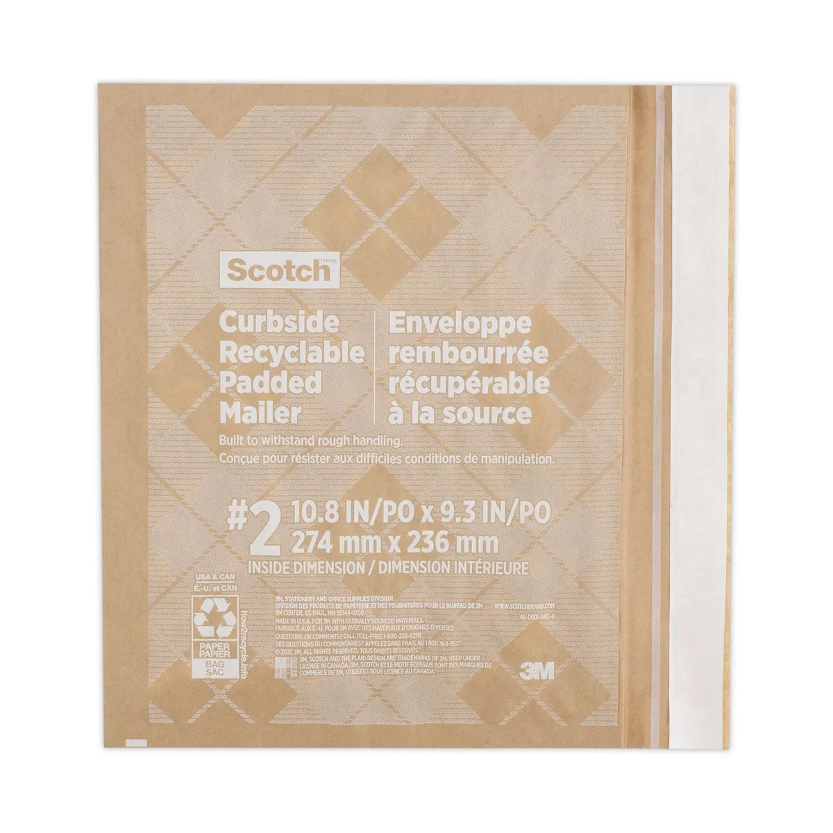 3M 3M 7100258635 Curbside Recyclable Padded Mailer #2 Natural Kraft 100Ct — product photo