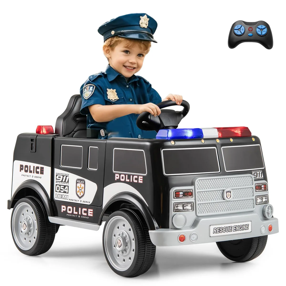 SlickBlue SlickBlue 12V Ride-On Police Car with Megaphone, Black — product photo