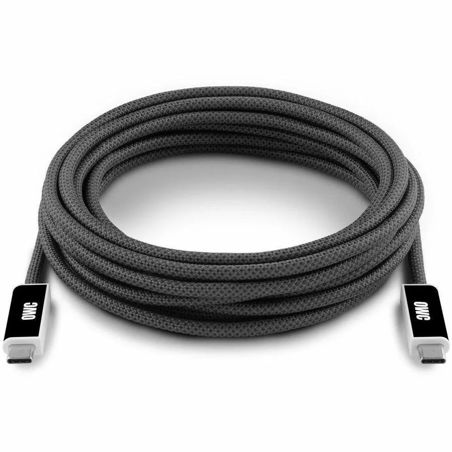 A 4.5 metre long black fiber optic cable with connectors at both ends