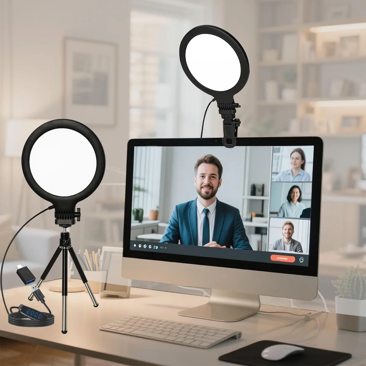  Neewer YQ06 6in Dimmable Ring Light 3200K-6500K Monitor Clip Desk Tripod USB — product photo