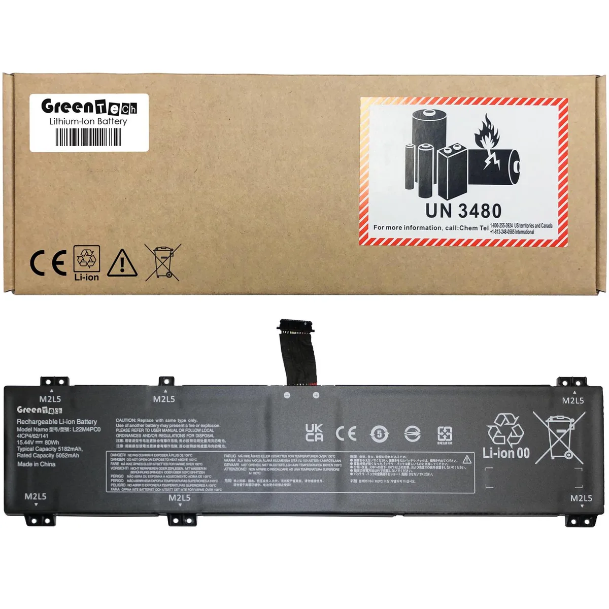 GreenTechLLC GreenTechLLC 15.44V 5182mAh 4-cell laptop battery for ThinkBook 16P G4 G5 Legion Pro 5 7 — product photo
