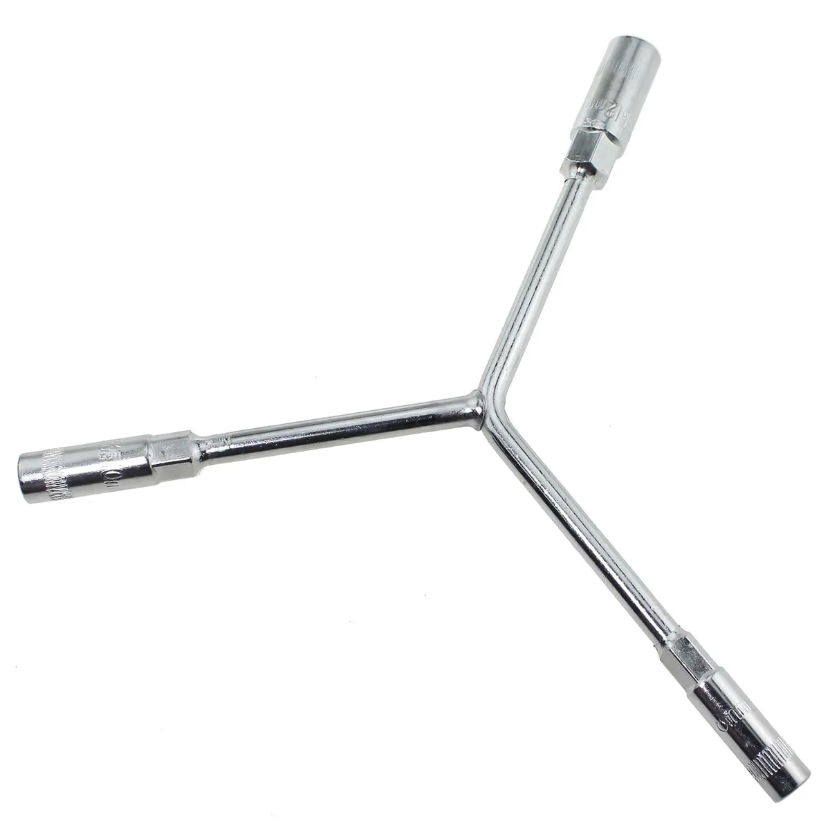Silver Y-shaped triple socket wrench with 8 10 12mm ends