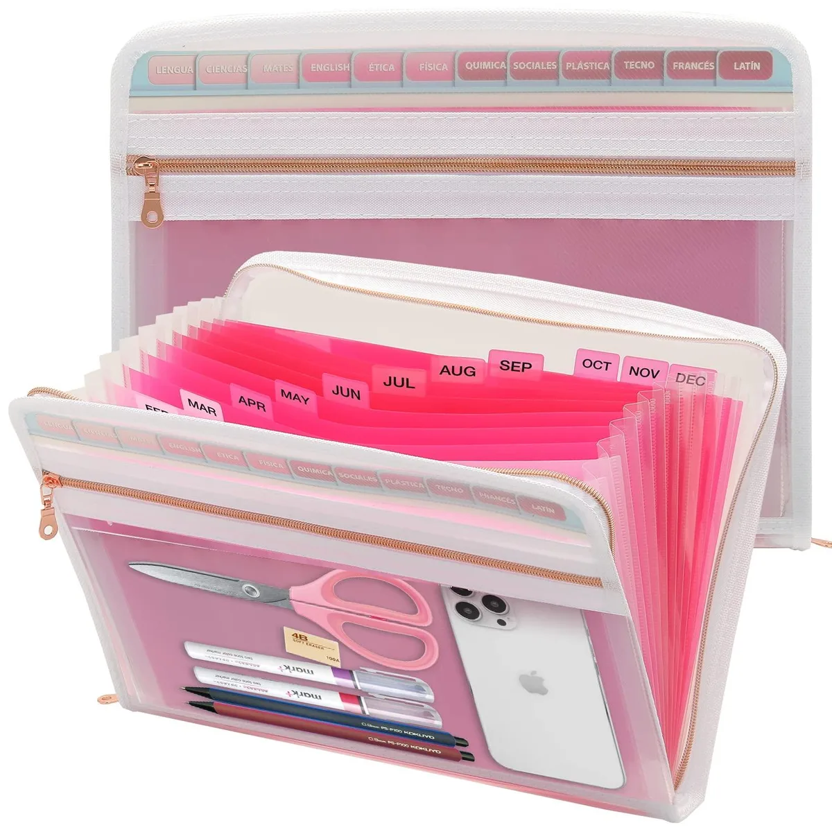  Pendaflex 13 Pocket Zippered Expanding File Folder Pink 13.8 x 10.6 x 1.4 in — product photo