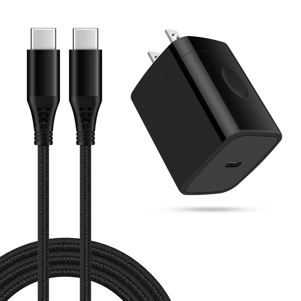 Compact white USB-C wall charger with matching six-foot cable