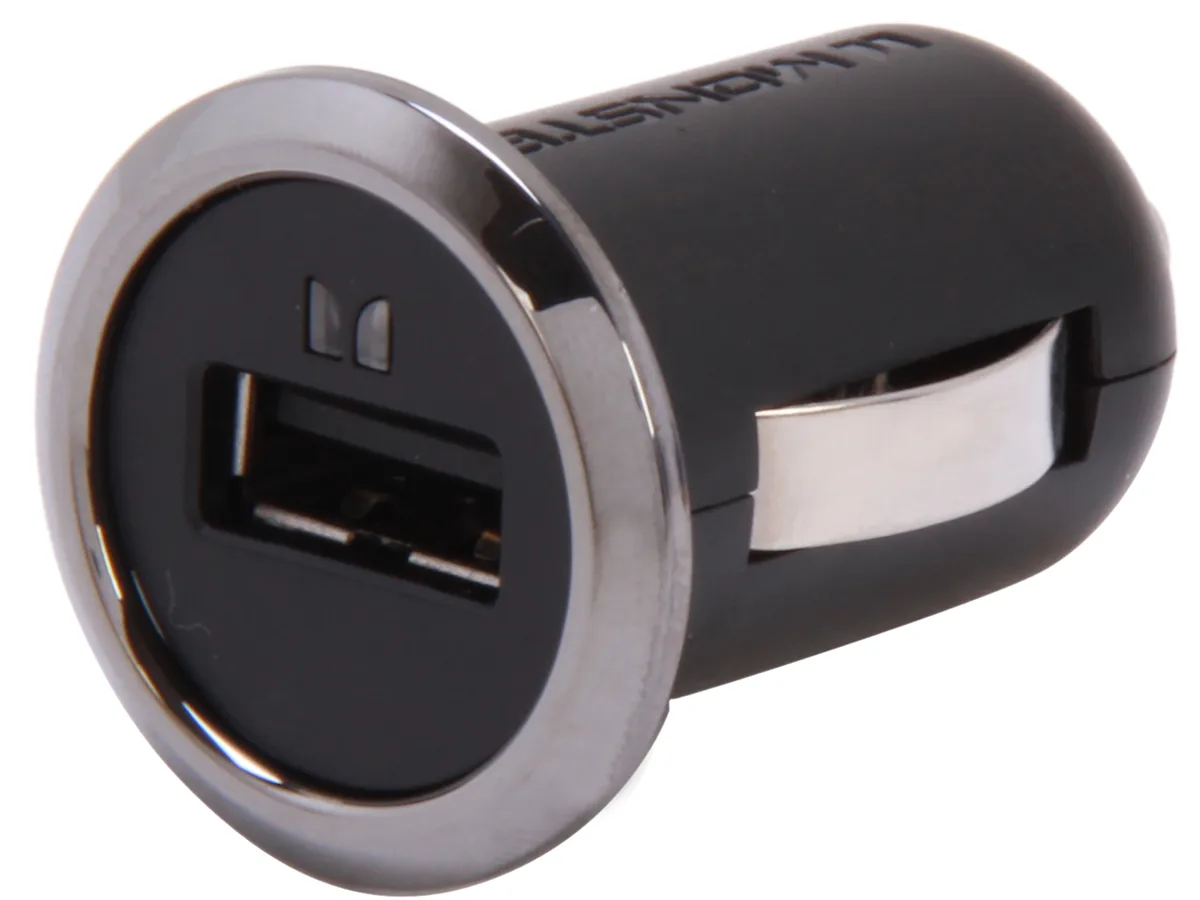 Compact black car USB charger with low-profile design