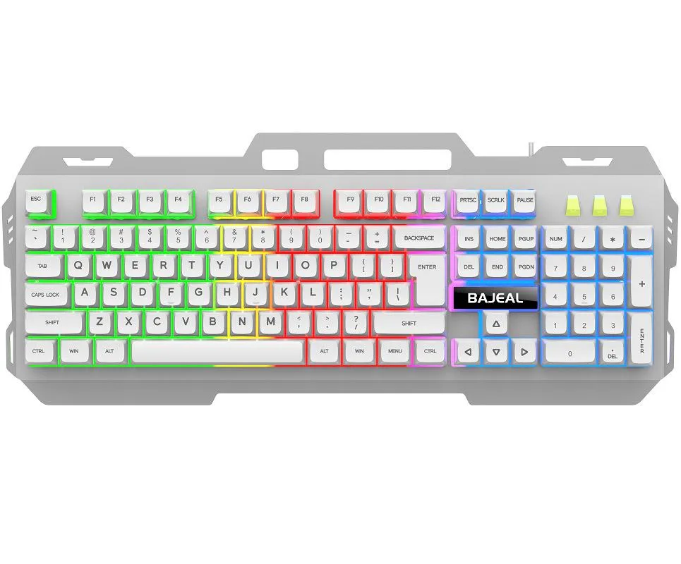 Bailink Bailink 2026 Wired Membrane Gaming Keyboard White 104 Keys 12 Multimedia IPX4 Phone Holder — product photo