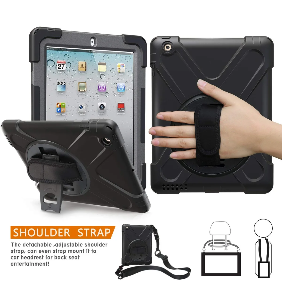 Werleo Werleo laptop case for iPad 2/3/4 with 360° kickstand and shoulder strap — product photo