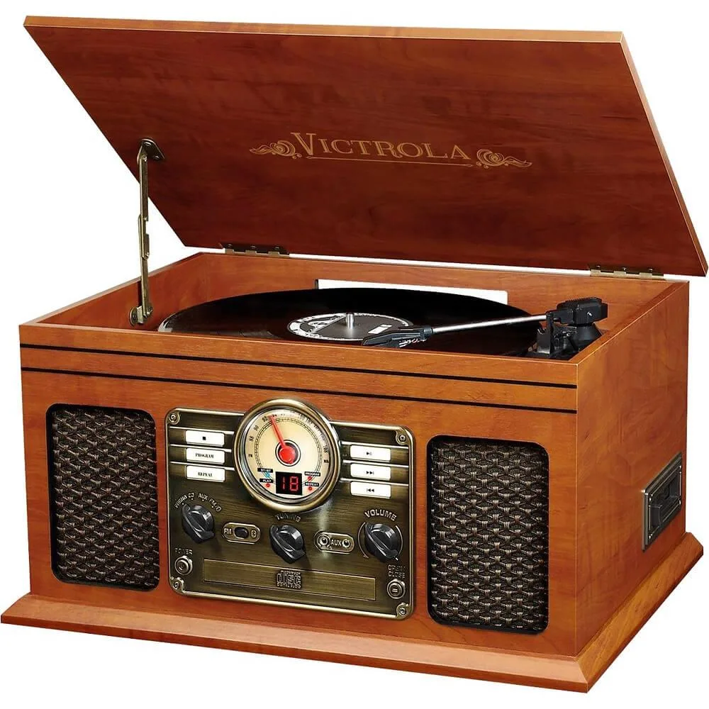 Victrola Victrola VTA200BMAH 3-speed turntable with CD cassette Bluetooth FM speakers mahogany — product photo