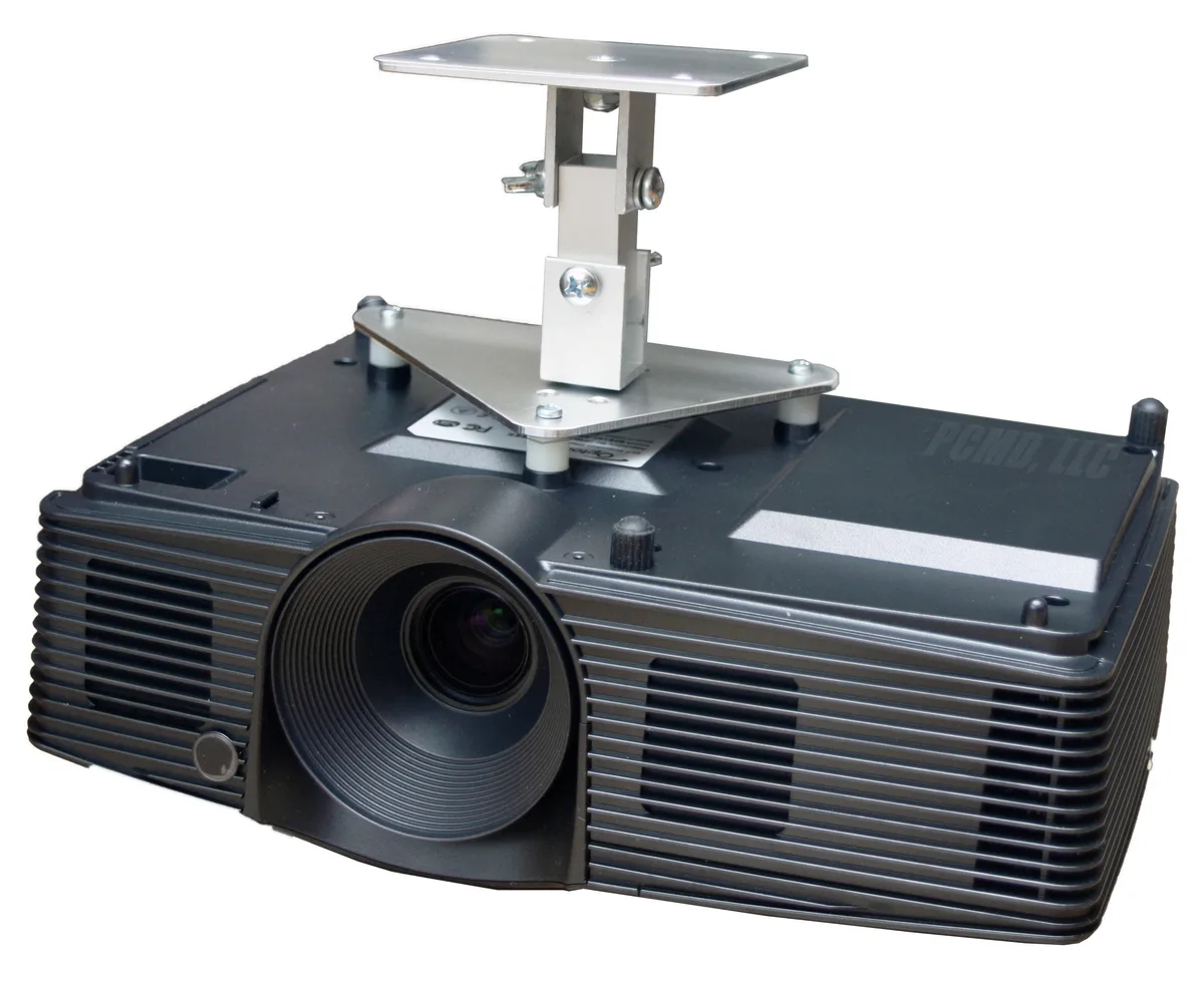 Silver aluminium ceiling bracket with adjustable arms, sets projector five inches down