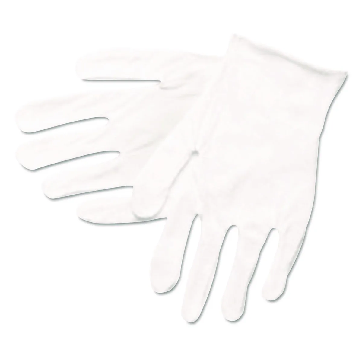 White cotton inspector gloves reversible pair shown flat with color-coded hem visible