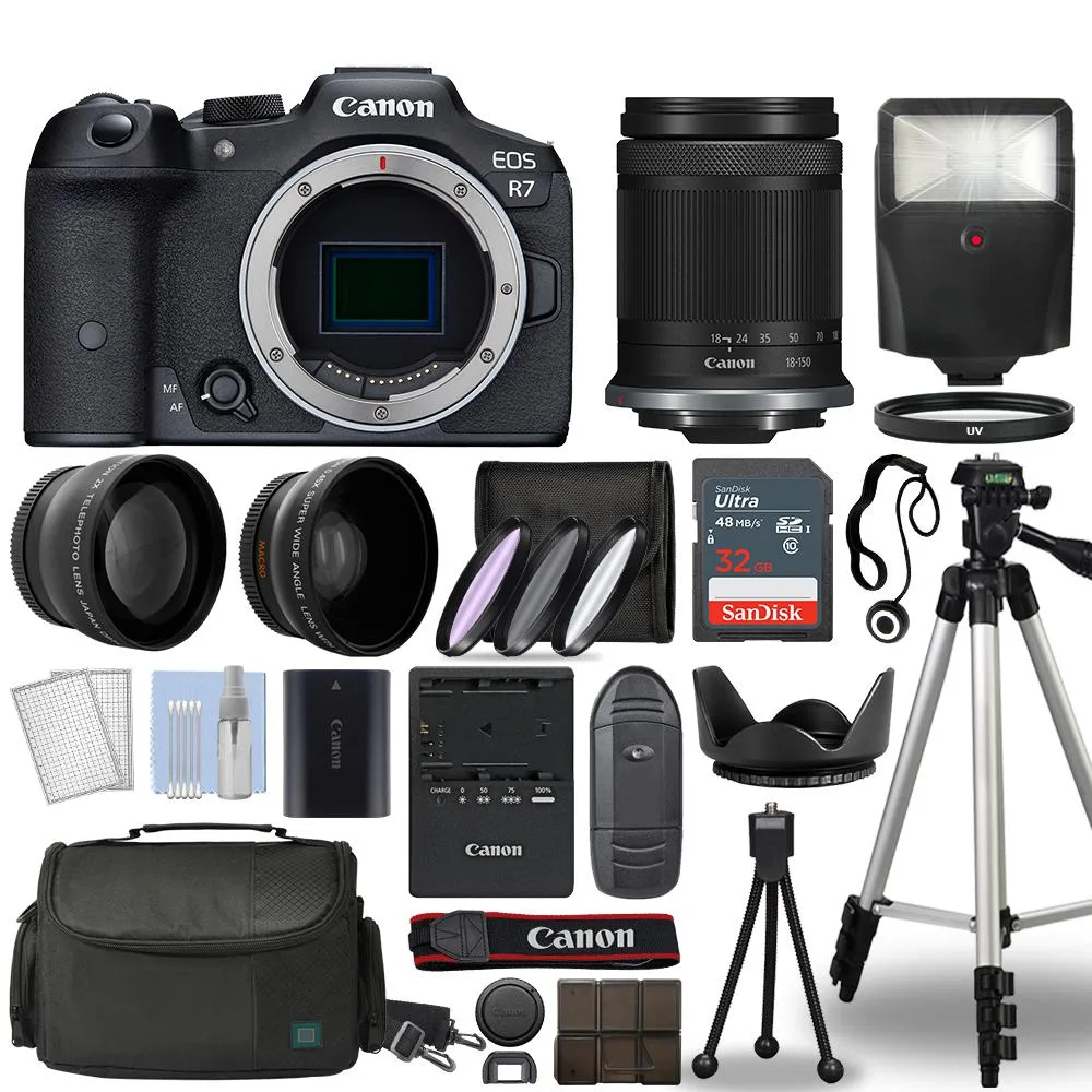 Canon Canon EOS R7 32.5MP APS-C Mirrorless Camera Body + 18-150mm 32GB Bundle — product photo