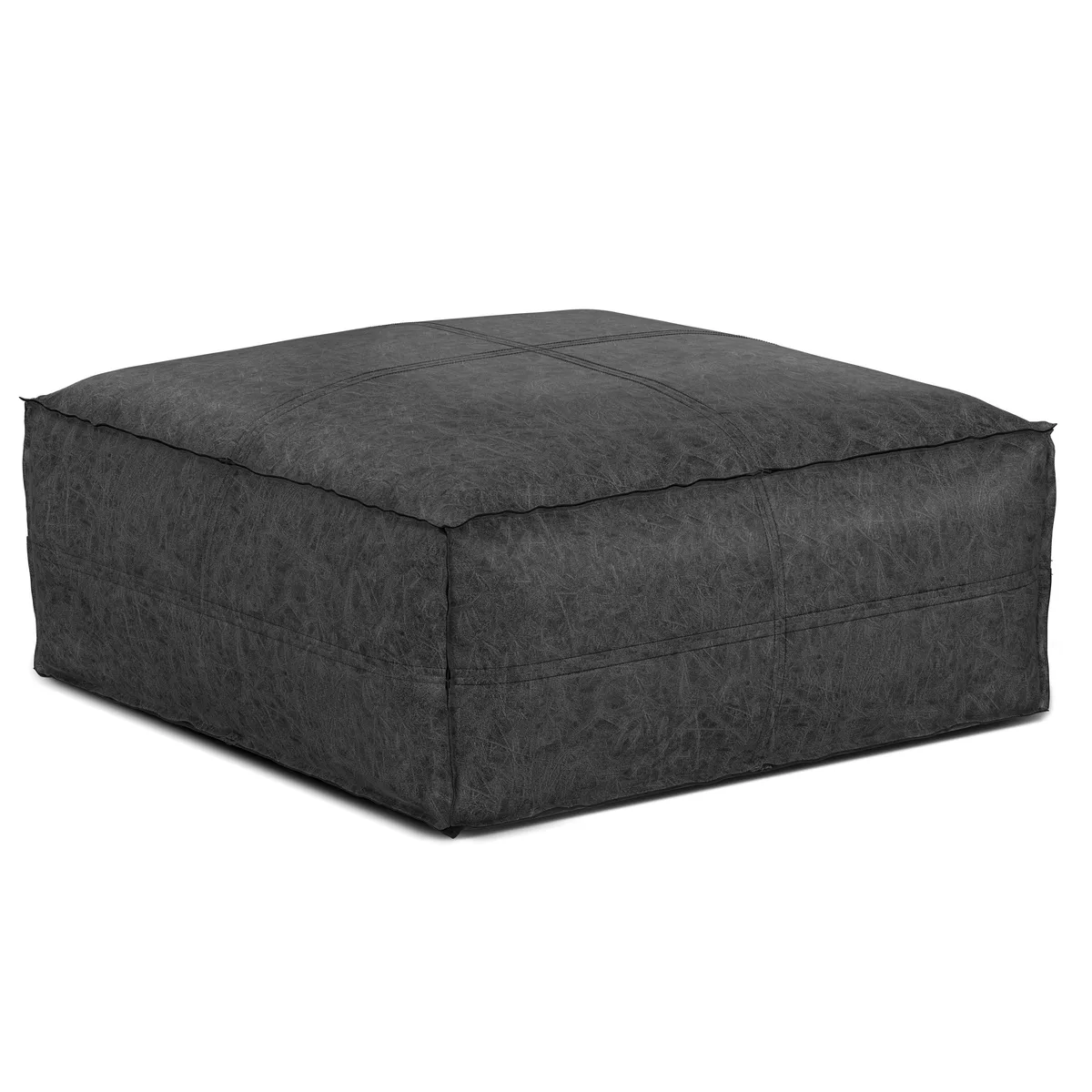 tuphen tuphen Brody Large Square Coffee Table Pouf Distressed Black 30x30x14 — product photo
