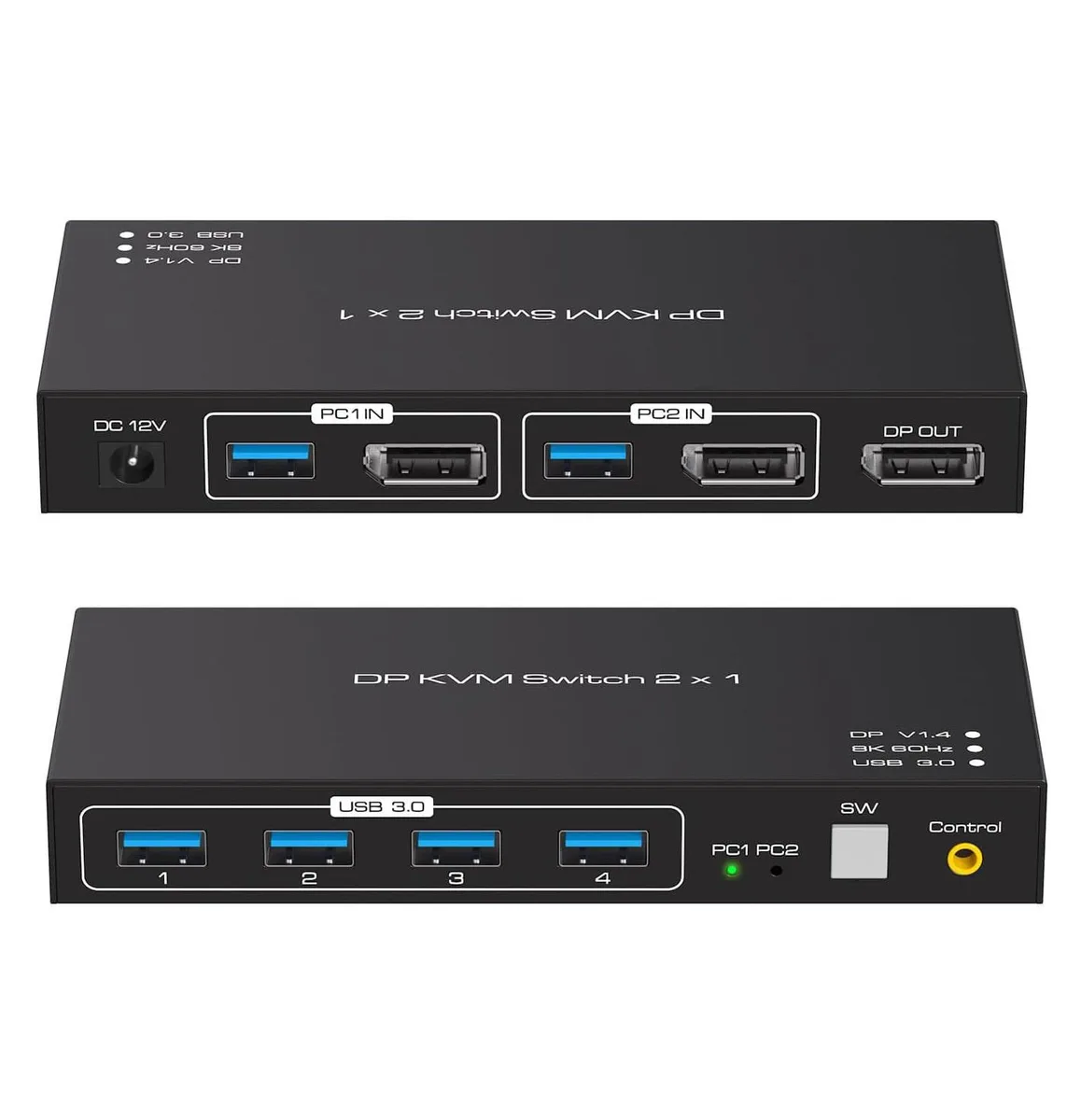 ESTONE ESTONE SW204N-DP 2-Port DP 1.4 8K 60Hz KVM Switch with 4 USB 3.0 Ports — product photo