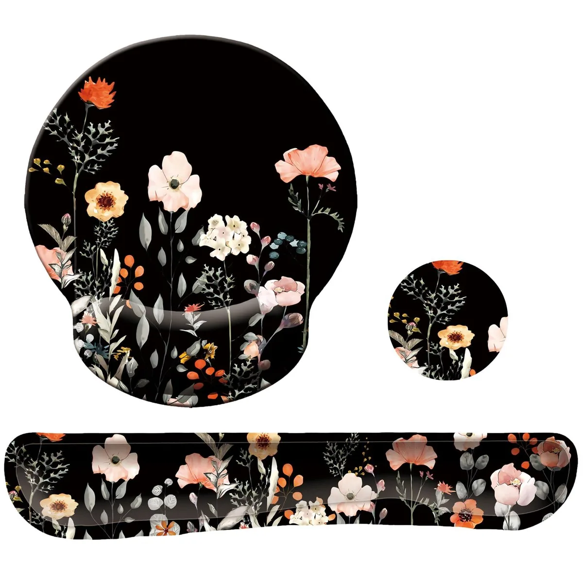  LIZPARE LP-WR-U-3PACK Wrist Rest &amp; Mouse Pad Set 17 x 3.4 in Flower Black — product photo