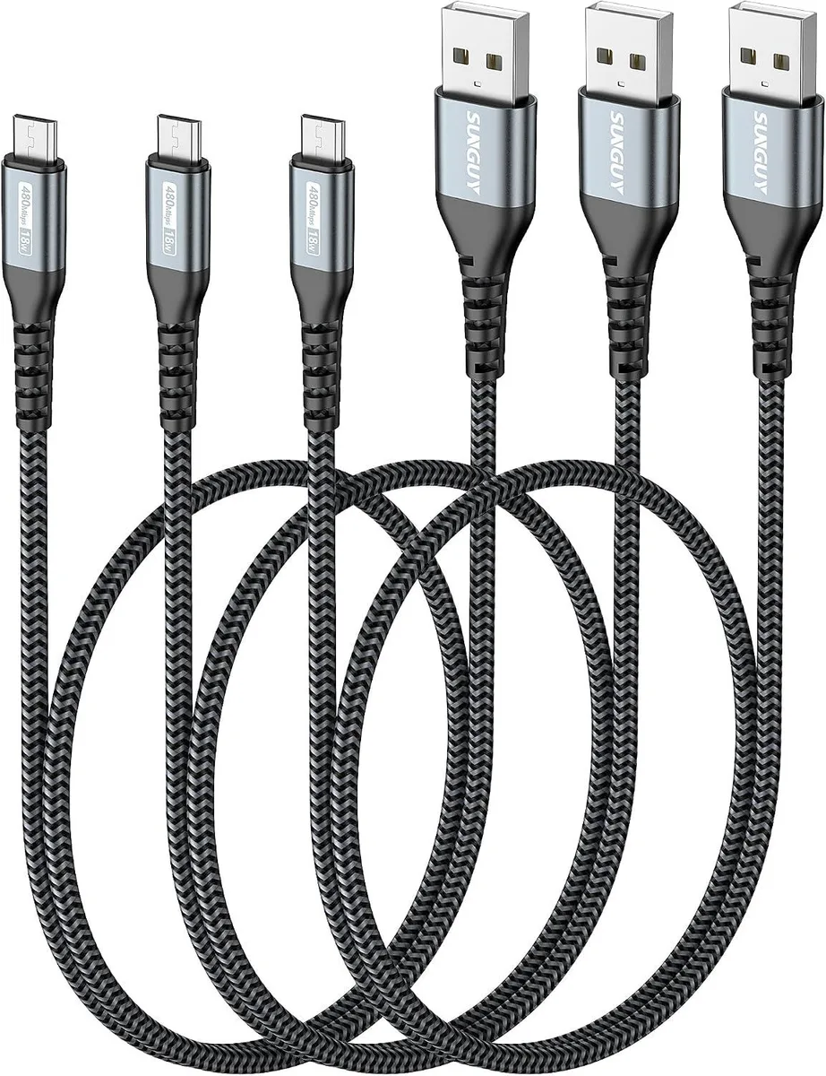 Kootion Kootion Micro USB Cable 2ft 3-pack USB-A to Micro USB 2.0 480Mbps QC 3.0 18W Nylon Braided — product photo