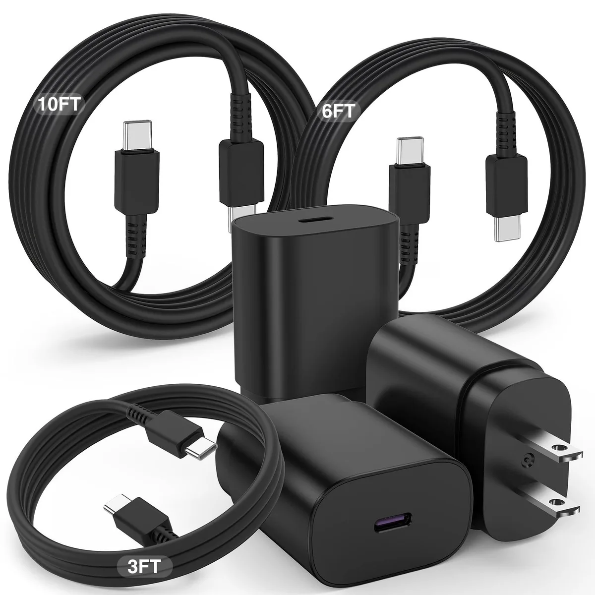 KEHIPI KEHIPI CA-57T 25 W USB charger 3 6 10 ft cables black — product photo