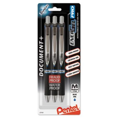 Pentel of America, Ltd. Pentel of America, Ltd. BLP77BP3C pen, medium point, 3-pack, black barrel, blue ink — product photo