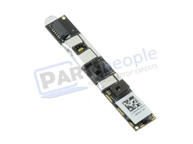 Small rectangular Dell webcam module with silver finish and lens opening