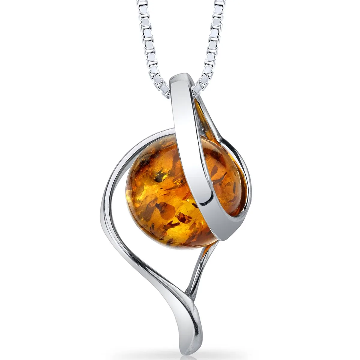 Oravo Oravo Baltic Amber Open Spiral Pendant Necklace Sterling Silver Cognac 18" SP11124 — product photo