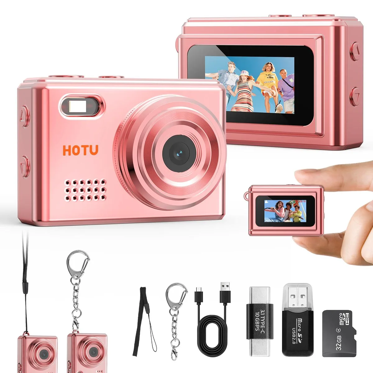  HOTU C1 Mini Keychain Camera 2MP 1080P 32GB Rose Gold — product photo