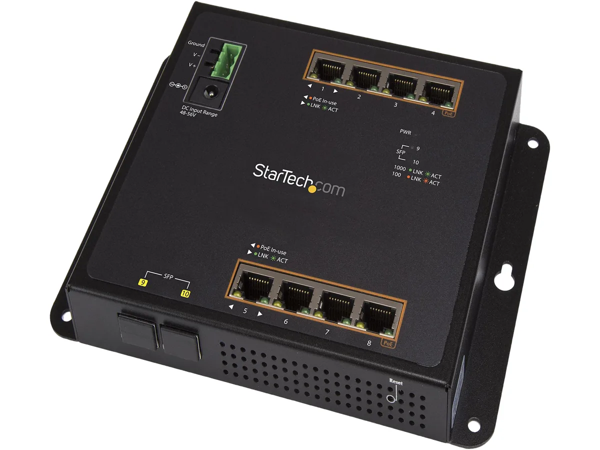 STARTECH STARTECH IES101GP2SFW 8-port PoE+ 2 SFP managed industrial network switch — product photo