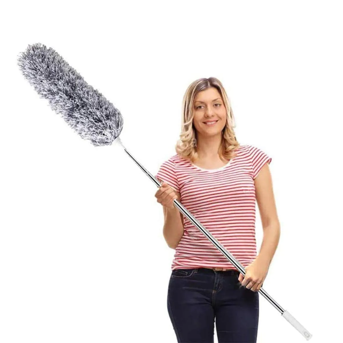 Gray microfiber duster on 100 inch extendable pole with bendable head
