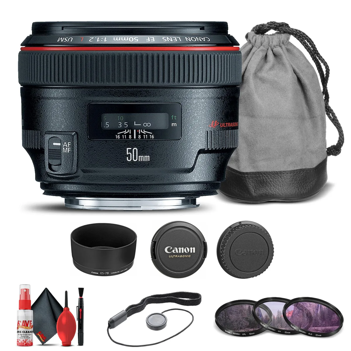 Canon Canon EF 50mm f/1.2L USM Lens + Filter Kit + Cap Keeper Bundle — product photo