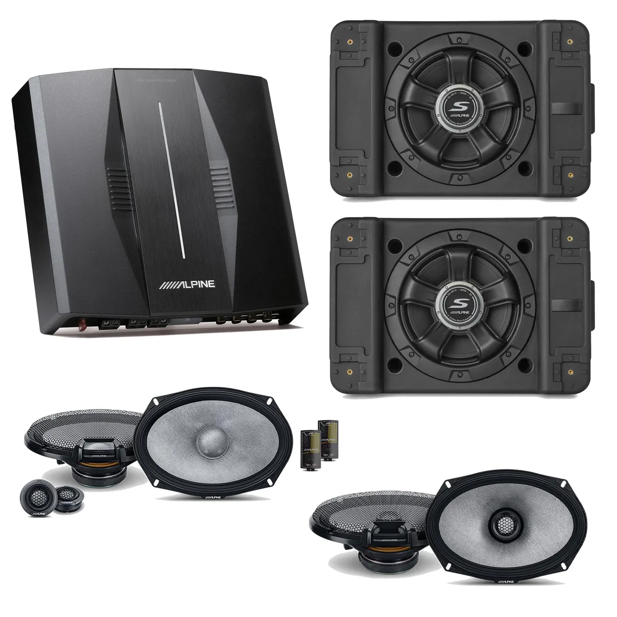 Alpine Alpine PXE-C80-88 OPTIM8 8-Channel Amplifier with (2) SS-SB10 10" Subwoofers, R2-S69C &amp; R2-S69 Speakers — product photo