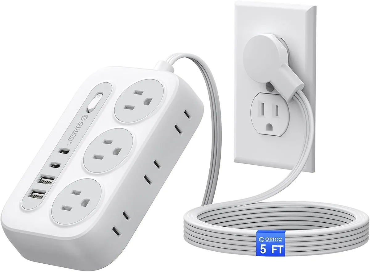 Orico Orico 10-in-1 Power Strip 6 AC 2 USB-A 2 USB-C 5 ft White — product photo