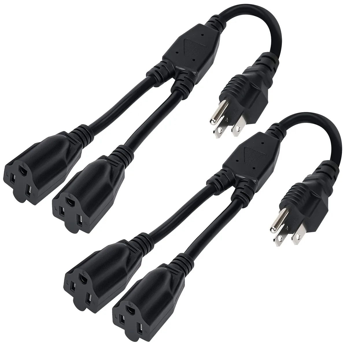  Elecan 3-Prong Y Splitter Power Extension Cord 1 FT 2 Pack Straight Plug 16AWG 13A UL — product photo