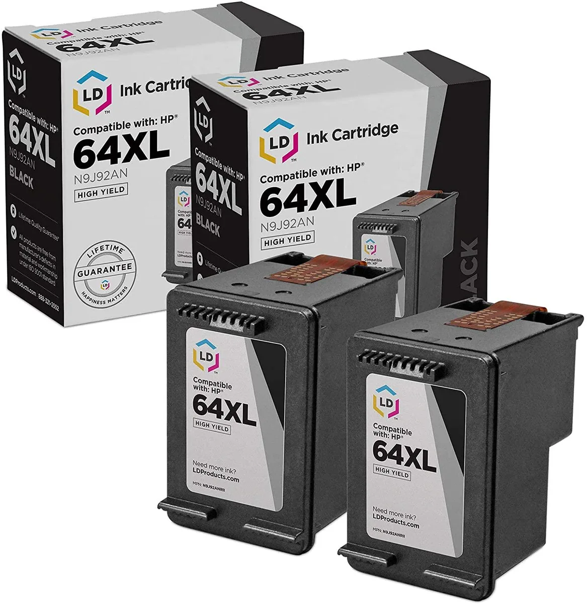 LD Products LD Products HP 64XL N9J92AN Pack of 2 High Yield Black Ink Cartridges — product photo