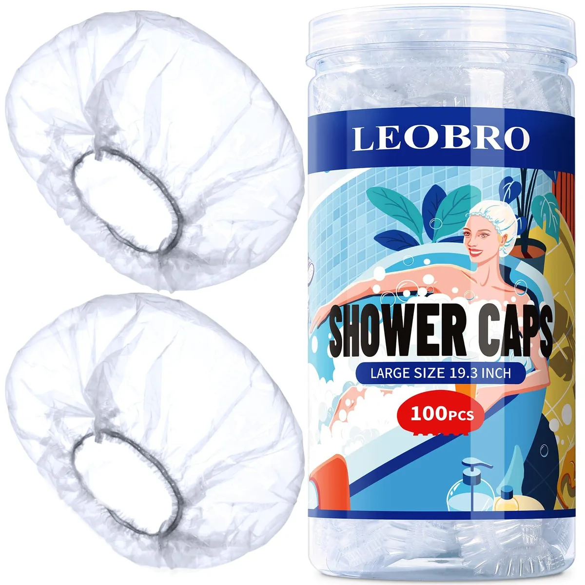 LEOBRO LL-Z-188 Disposable Shower Caps 100pcs 19.3in Clear — product photo
